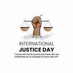 Justice Day social post template showing law scales and globe