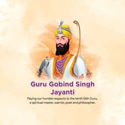 Guru Gobind Singh Ji Jayanti social media post template with Sikh religious symbols by AiFlexa
