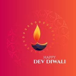Bright and colorful Dev Diwali social media post with traditional lamps and festive decorations