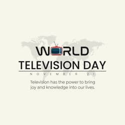 Minimalist World Television Day post with flat icons of screens, satellite, and broadcasting waves