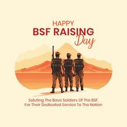 Emotional tribute image for BSF Raising Day with soldier silhouette, sunset background, and patriotic message