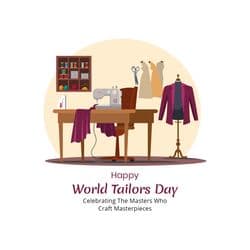 Promotional post template for World Tailors Day featuring tailoring tools and garment visuals – AiFlexa