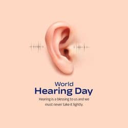 World Hearing Day post promoting hearing aids with hearing device illustration – AiFlexa
