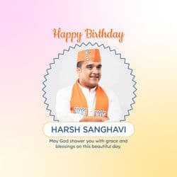 Birthday tribute post template for Harsh Sanghvi featuring patriotic and youth-focused visuals by AiFlexa