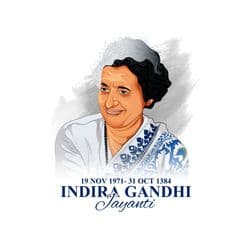 Minimalist Indira Gandhi Jayanti post featuring a portrait silhouette, tricolor brush strokes, and quote section