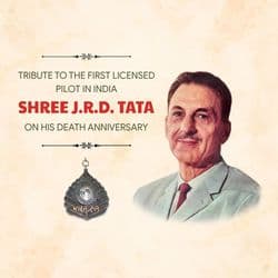 Social media tribute post for Dr. J.R.D. Tata featuring his portrait, message of remembrance, and national colors