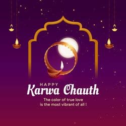 Modern Karwa Chauth social media post with moon and lanterns