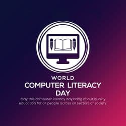 Computer Literacy Day social media post with laptop, coding icons, and educational theme by AiFlexa