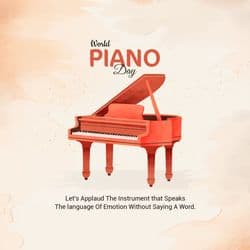 Elegant black and white piano keys with World Piano Day design – AiFlexa