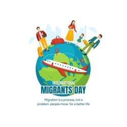 International Migrants Day social media post template with globe and diverse people illustration by AiFlexa