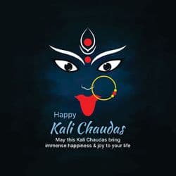 Devotional Kali Chaudas post showing Goddess Kali and traditional symbols