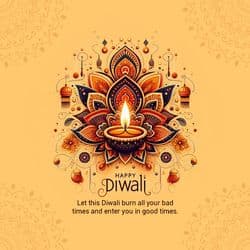 Traditional Diwali post with diyas, rangoli, and fireworks