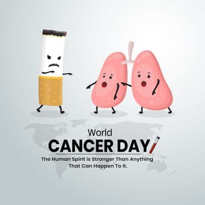 World Cancer Day awareness ribbon and people supporting global cancer prevention campaign