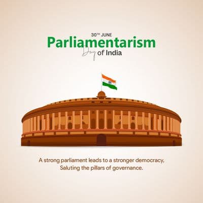 People voting and lawmakers seated in parliament with democracy quote overlay