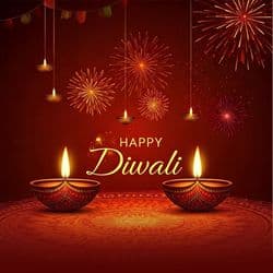 Festive Diwali social media post with diyas, lights, and rangoli design