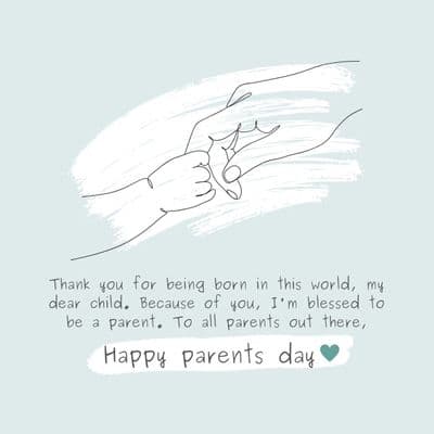 Minimalistic Parents’ Day design with parents holding child’s hand and floral art