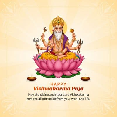Happy Vishwakarma Puja wishes with Lord Vishwakarma artwork