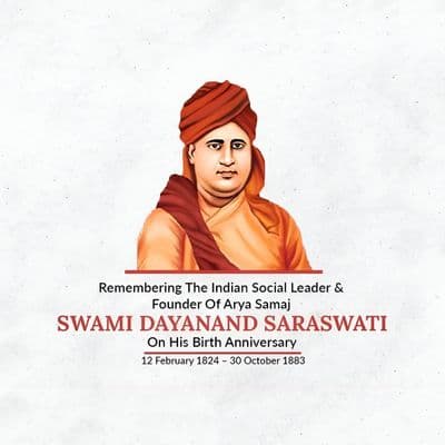 Swami Dayanand Saraswati Jayanti artwork with Vedic scriptures and Arya Samaj symbolism