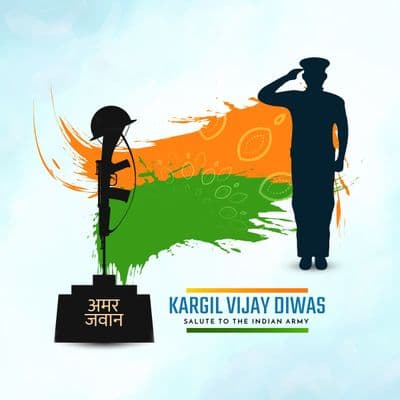 Instagram post template for Kargil Vijay Diwas with soldier salute and patriotic quote