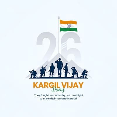 Bold typography with “Jai Hind” message and Indian flag for Kargil Vijay Diwas