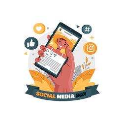 Creative Social Media Day template featuring digital icons and celebration theme