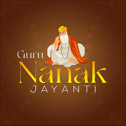 Spiritual Guru Nanak Jayanti social media post with sacred symbols and peaceful background