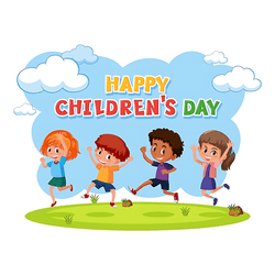 Fun Children’s Day post with kids playing and colorful confetti background