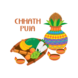Spiritual Chhath Puja social media post with sun, water, and devotional symbols