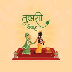 Festive Tulsi Vivah post with vibrant decorations and traditional symbols