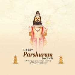 Bold Parashurama Jayanti design with warrior pose, axe, and Hindu heritage style – AiFlexa