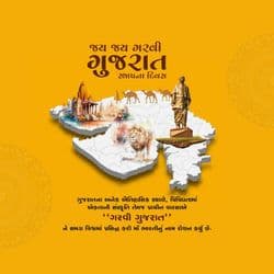 Traditional Gujarat Sthapana Divas social media post template with folk art and Gujarati symbols by AiFlexa