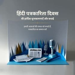 Creative artwork-based design for Hindi journalism tribute post with ink pen and news theme