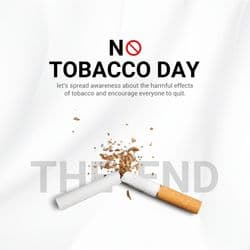 Creative social media design for World No-Tobacco Day showing a broken cigarette and awareness message in bold