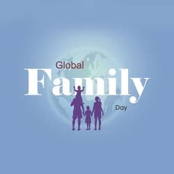 Minimalistic family-themed design with globe and hugging figures celebrating Global Day of Parents