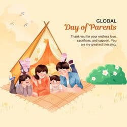 Editable social media design template for Global Day of Parents with heart and family illustrations