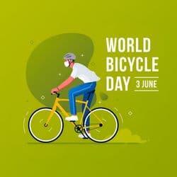 Cycling awareness post template with bold text, cyclist illustration, and motivational message for World Bicycle Day