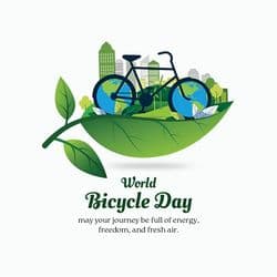Minimalist World Bicycle Day design featuring a bicycle with nature elements and clean typography