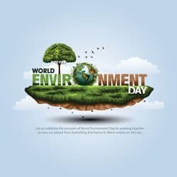 Green-themed World Environment Day template with earth, leaves, and eco icons