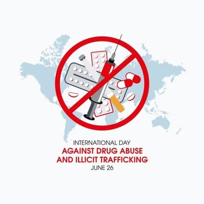 Dark background with bright red stop sign and "Say No to Drugs"