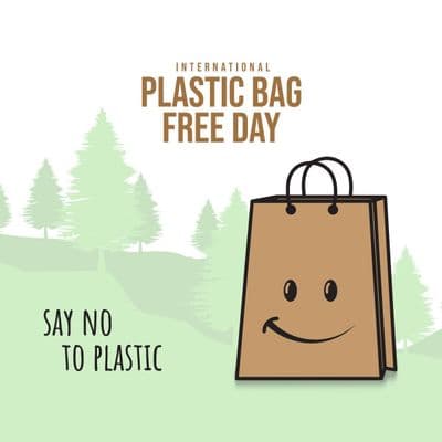 Ocean wave image with “No to Plastic Bags” and eco quote overlay