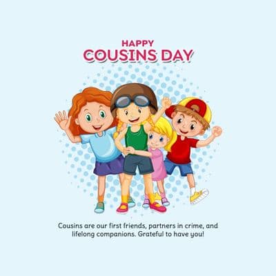 Cousins Day Instagram story template with smiling group photo space and vibrant colors