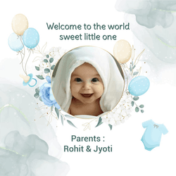 Charming baby welcome post design with hearts, stars, and soft baby-themed illustration