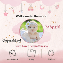 Minimalist baby arrival social media template with soft colors and name placeholder